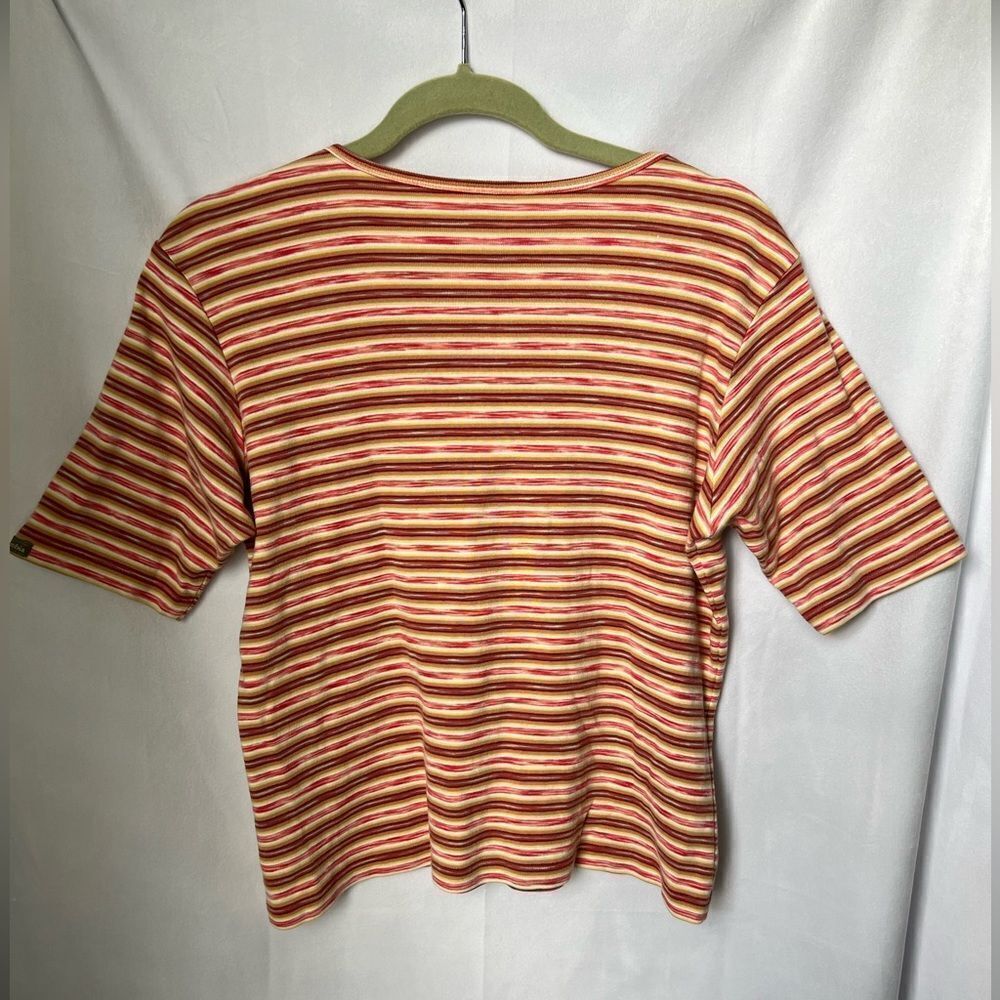 Vintage Columbia V Neck T-shirt Long Crop striped size M 100% Cotton 90’s y2k - Picture 5 of 6
